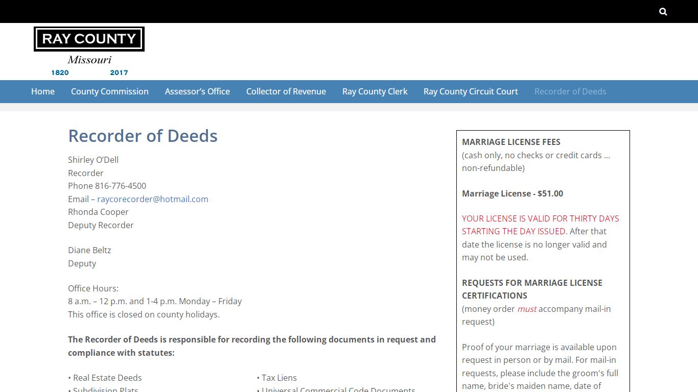 Recorder of Deeds – Ray County, Missouri